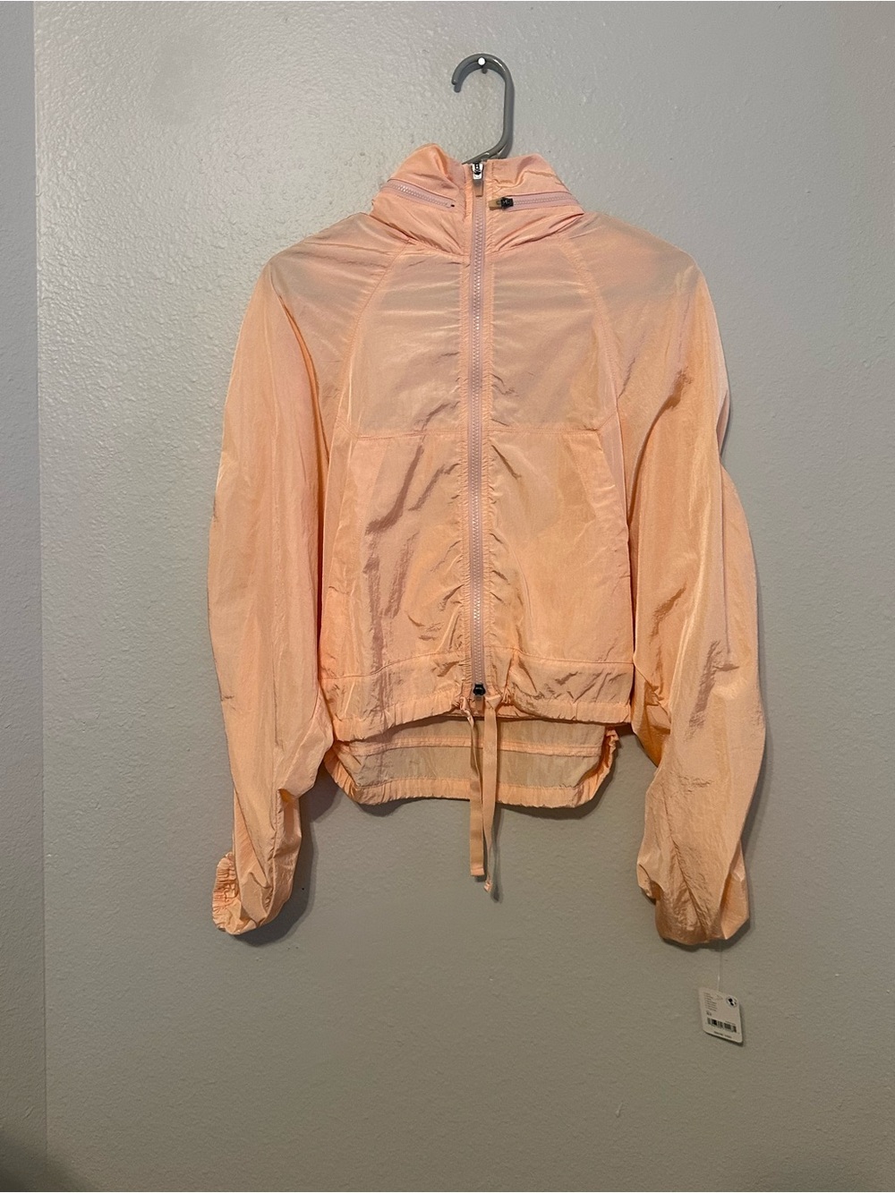 Free People Peach Zip-Front Hooded Bomber Jacket